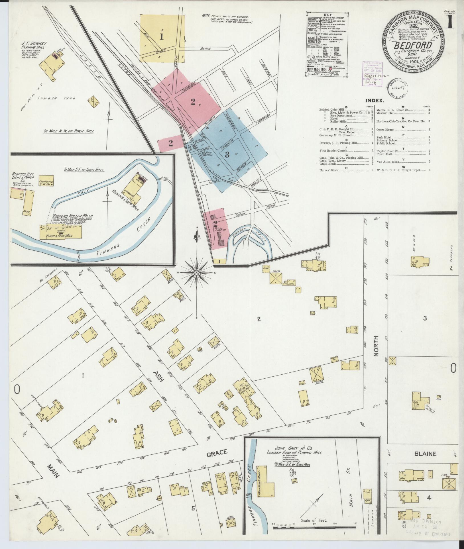 Sanborn Fire Insurance Map from Bedford, Cuyahoga County, Ohio (1902), Sheet #0001 - Complete Map Set gallery image, historic Sanborn map, vintage wall art, Ohio Ohio