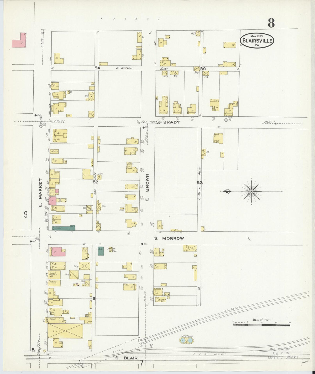 Sanborn Fire Insurance Map from Blairsville, Indiana County, Pennsylvania (1909), Sheet #0008 - Complete Map Set gallery image, historic Sanborn map, vintage wall art, Pennsylvania Pennsylvania