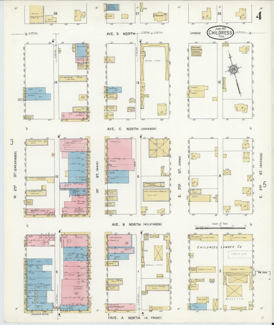 Sanborn Fire Insurance Map from Childress, Childress County, Texas (1912), Sheet #0004 - Historic Sanborn Fire Insurance Map Print, vintage old map wall art, antique decor, genealogy gift, Texas Texas map