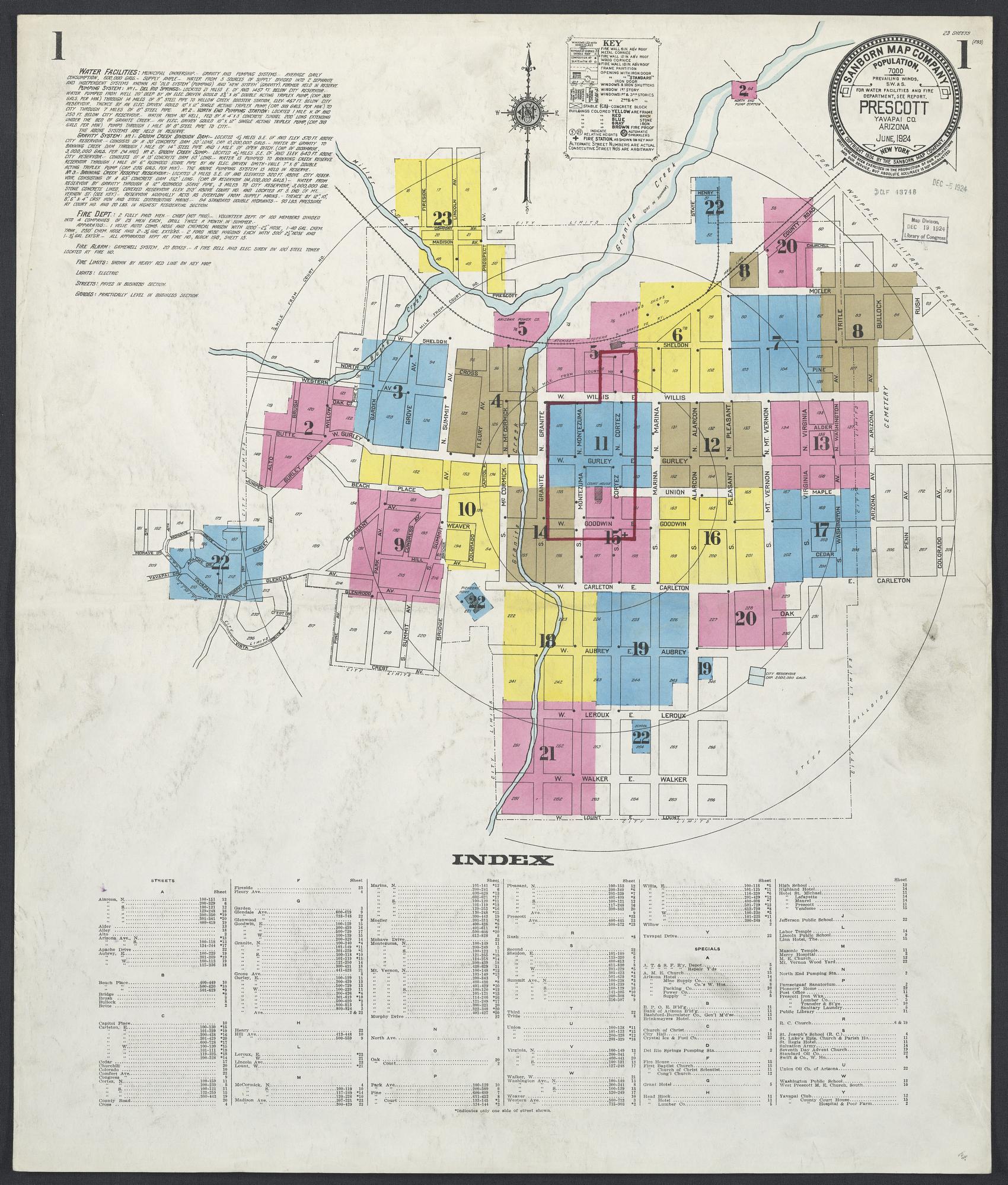 Sanborn Fire Insurance Map from Prescott, Yavapai County, Arizona. (1924) – Historic Sanborn Fire Insurance Map Print