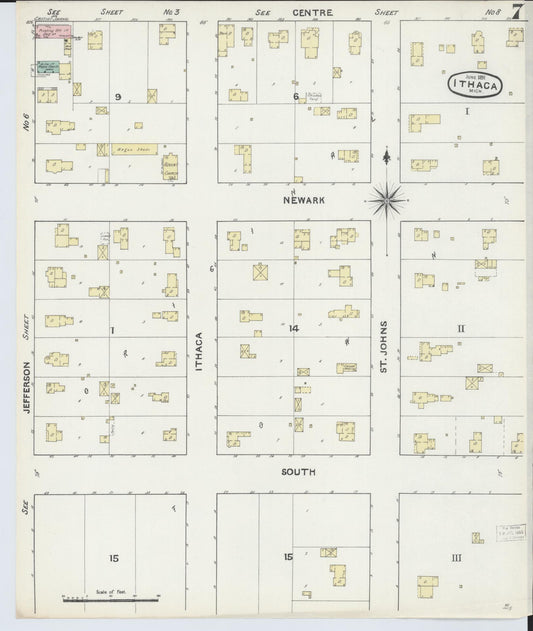 Sanborn Fire Insurance Map from Ithaca, Gratiot County, Michigan (1891), Sheet #0007 - Historic Sanborn Fire Insurance Map Print, vintage old map wall art, antique decor, genealogy gift, Michigan Michigan map