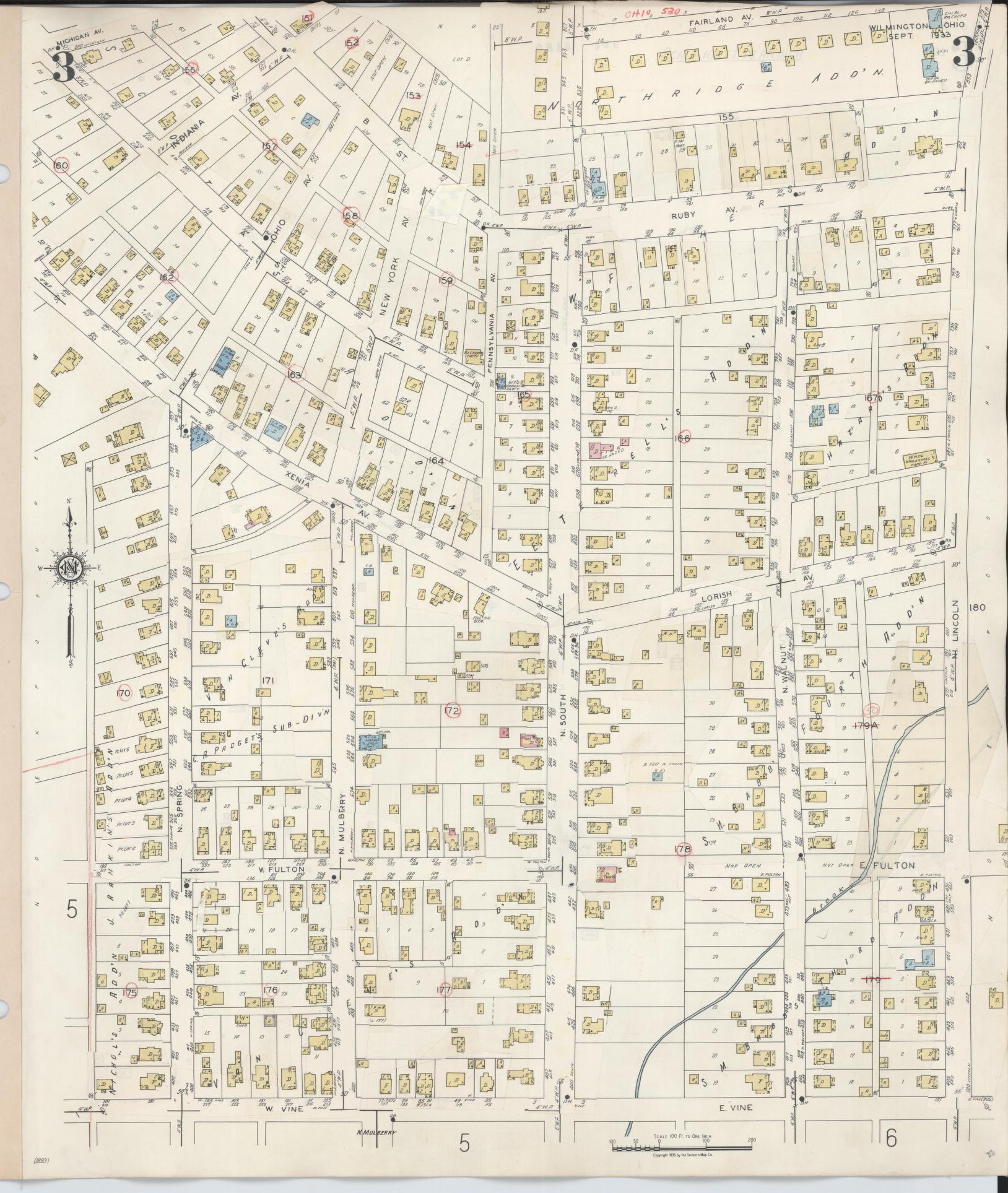 Sanborn Fire Insurance Map from Wilmington, Clinton County, Ohio (1949), Sheet #0003 - Complete Map Set gallery image, historic Sanborn map, vintage wall art, Ohio Ohio