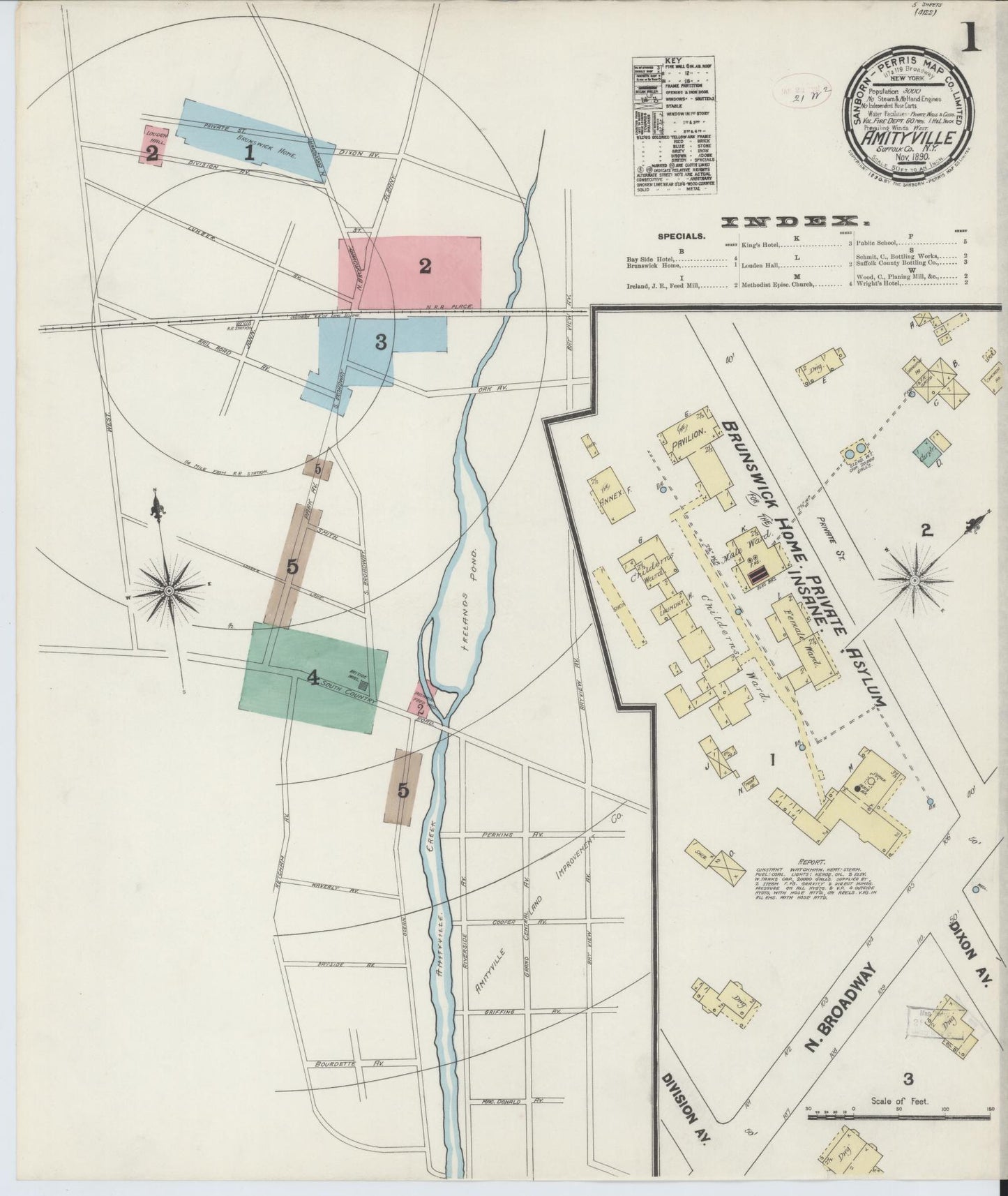Sanborn Fire Insurance Map from Amityville, Suffolk County, New York (1890), Sheet #0001 - Complete Map Set gallery image, historic Sanborn map, vintage wall art, New York New York