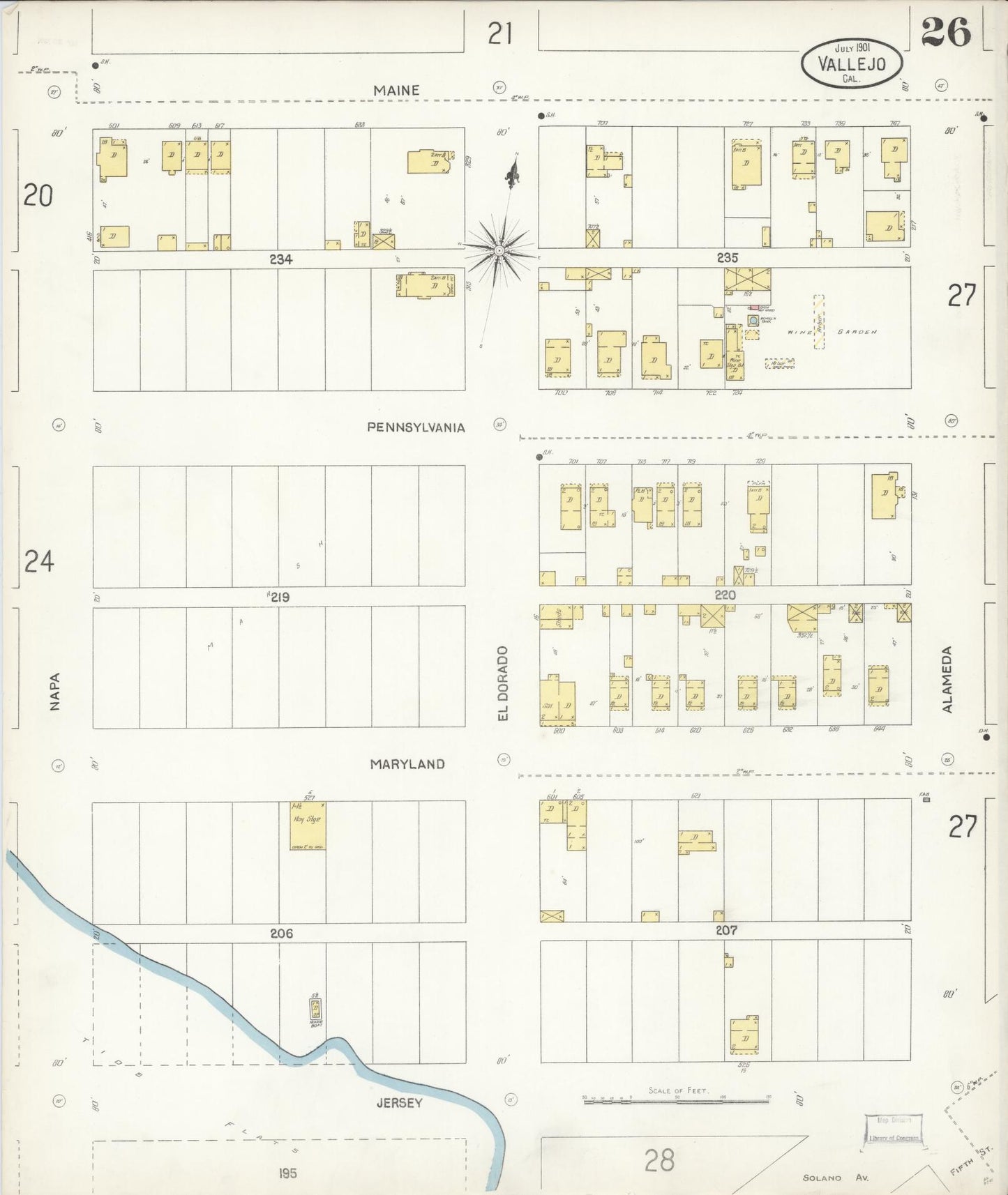 Sanborn Fire Insurance Map from Vallejo, Solano County, California (1901), Sheet #0026 - Complete Map Set gallery image, historic Sanborn map, vintage wall art, California California