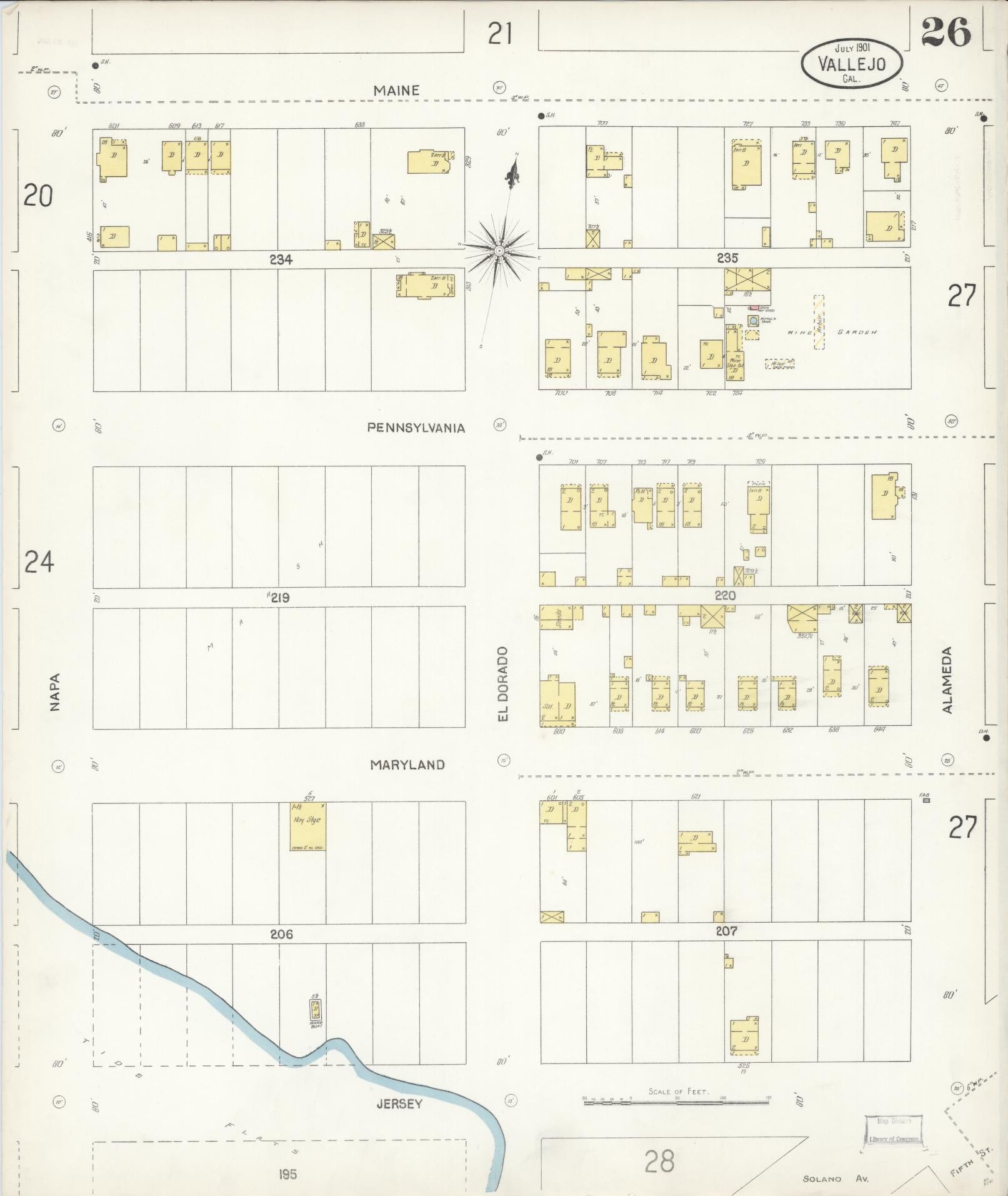 Sanborn Fire Insurance Map from Vallejo, Solano County, California (1901), Sheet #0026 - Complete Map Set gallery image, historic Sanborn map, vintage wall art, California California