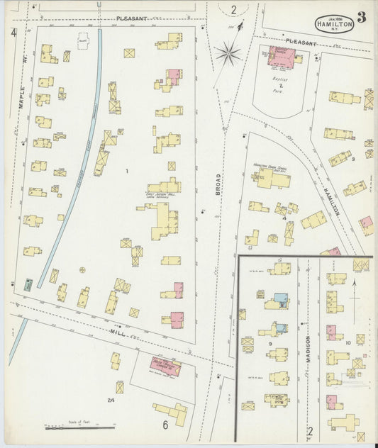 Sanborn Fire Insurance Map from Hamilton, Madison County, New York (1896), Sheet #0003 - Historic Sanborn Fire Insurance Map Print, vintage old map wall art, antique decor, genealogy gift, New York New York map