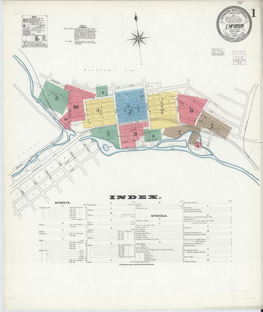 Sanborn Fire Insurance Map from Emporium, Cameron County, Pennsylvania (1903), Sheet #0001 - Historic Sanborn Fire Insurance Map Print, vintage old map wall art, antique decor, genealogy gift, Pennsylvania Pennsylvania map