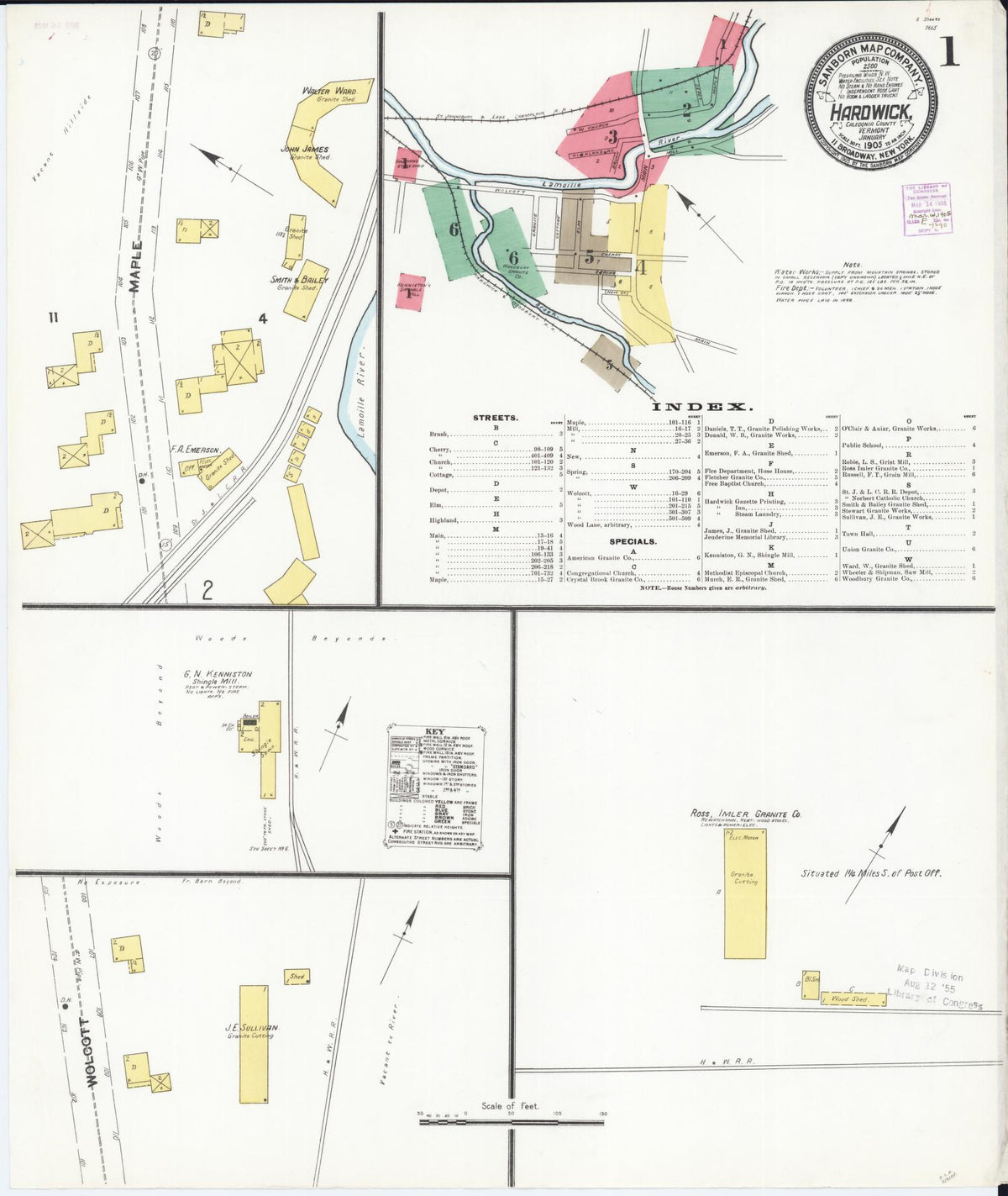 Sanborn Fire Insurance Map from Hardwick, Caledonia County, Vermont (1905), Sheet #0001 - Historic Sanborn Fire Insurance Map Print, vintage old map wall art, antique decor, genealogy gift, Vermont Vermont map