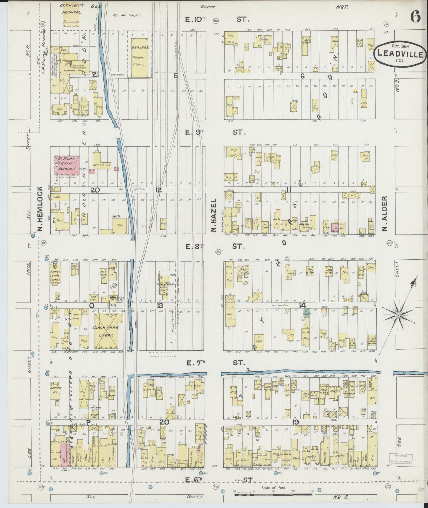 Sanborn Fire Insurance Map from Leadville, Lake County, Colorado (1889), Sheet #0006 - Complete Map Set gallery image, historic Sanborn map, vintage wall art, Colorado Colorado