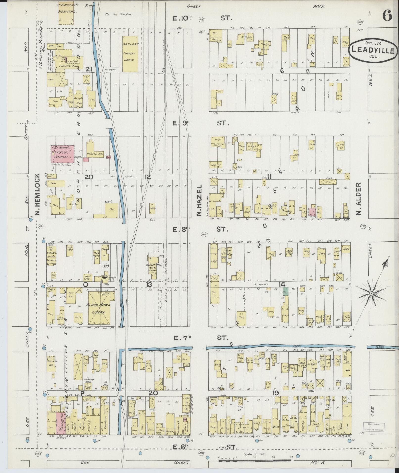 Sanborn Fire Insurance Map from Leadville, Lake County, Colorado (1889), Sheet #0006 - Complete Map Set gallery image, historic Sanborn map, vintage wall art, Colorado Colorado