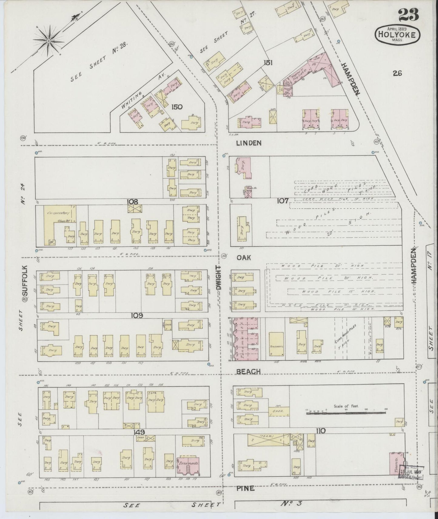 Sanborn Fire Insurance Map from Holyoke, Hampden County, Massachusetts (1889), Sheet #0023 - Complete Map Set gallery image, historic Sanborn map, vintage wall art, Massachusetts Massachusetts
