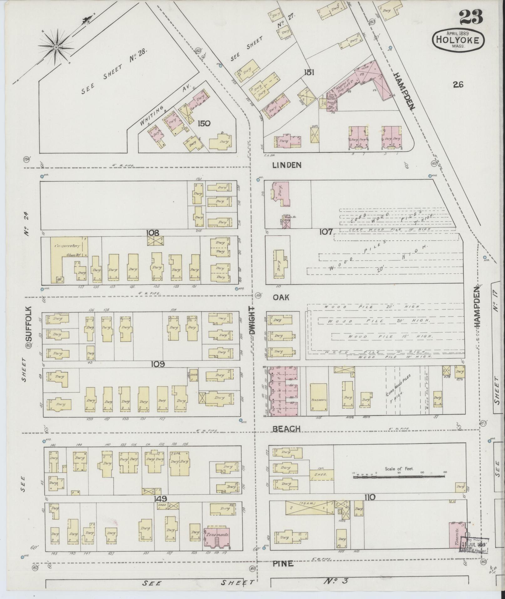 Sanborn Fire Insurance Map from Holyoke, Hampden County, Massachusetts (1889), Sheet #0023 - Complete Map Set gallery image, historic Sanborn map, vintage wall art, Massachusetts Massachusetts