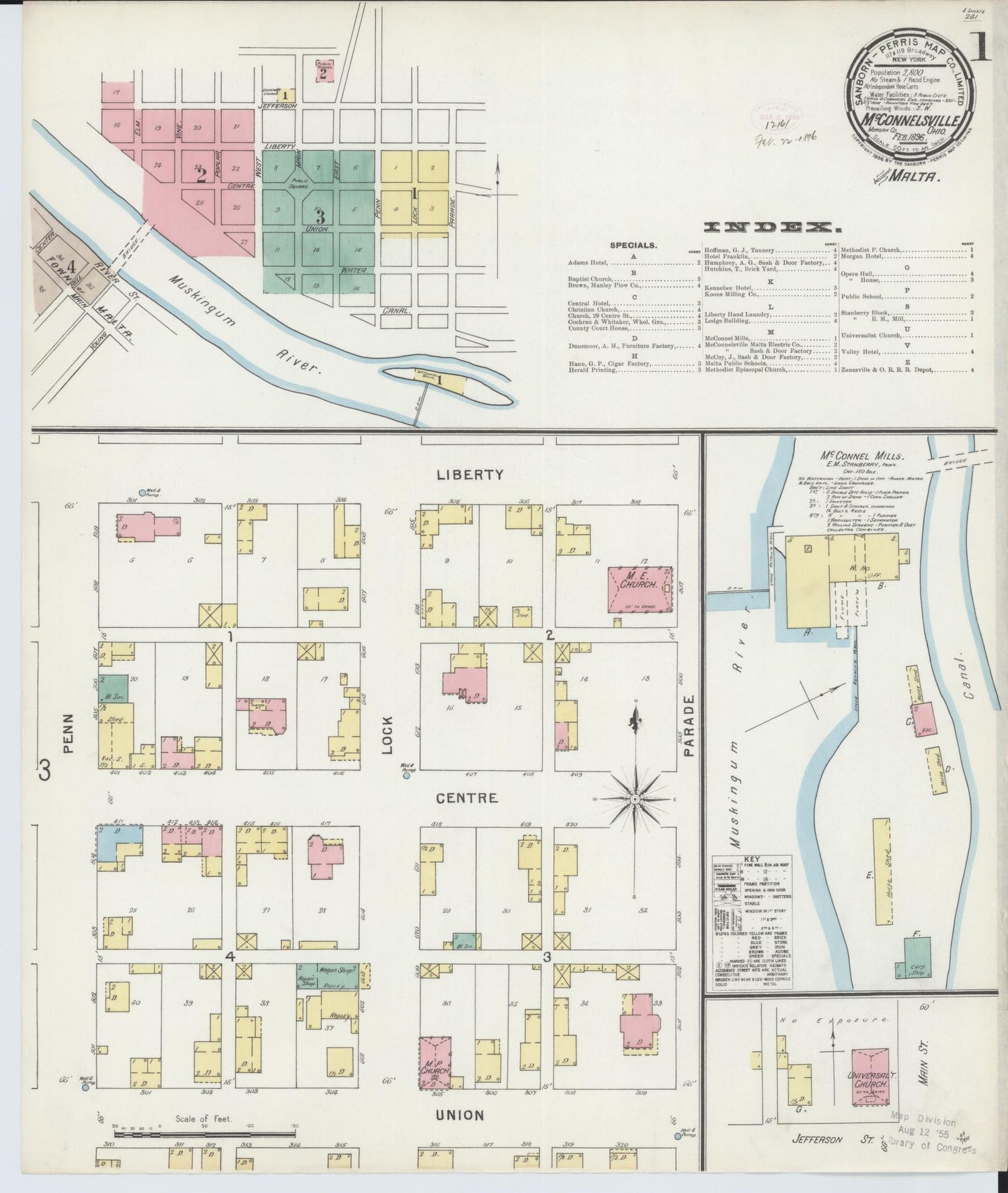 Sanborn Fire Insurance Map from McConnelsville, Morgan County, Ohio (1896), Sheet #0001 - Complete Map Set gallery image, historic Sanborn map, vintage wall art, Ohio Ohio
