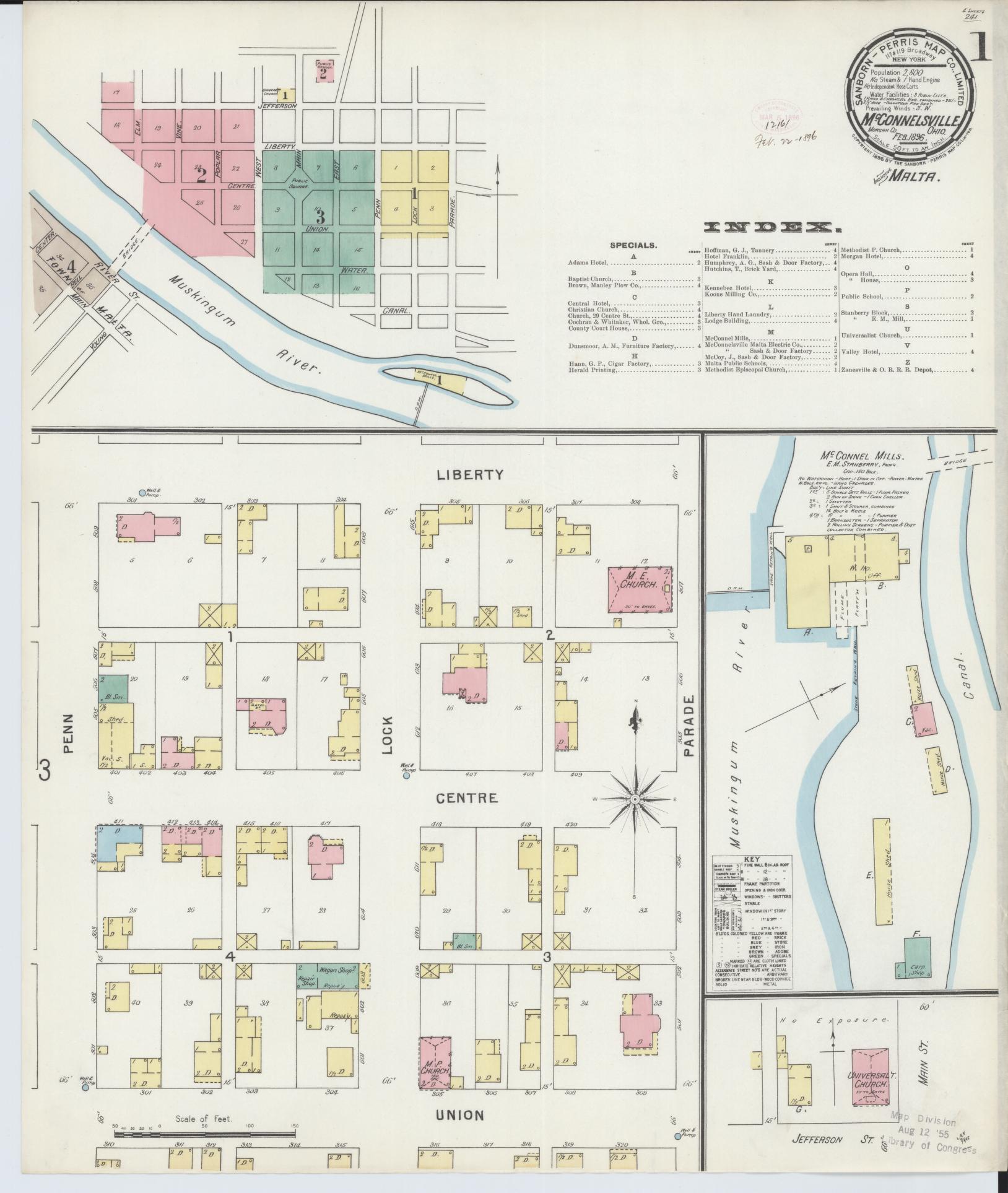 Sanborn Fire Insurance Map from McConnelsville, Morgan County, Ohio (1896), Sheet #0001 - Complete Map Set gallery image, historic Sanborn map, vintage wall art, Ohio Ohio