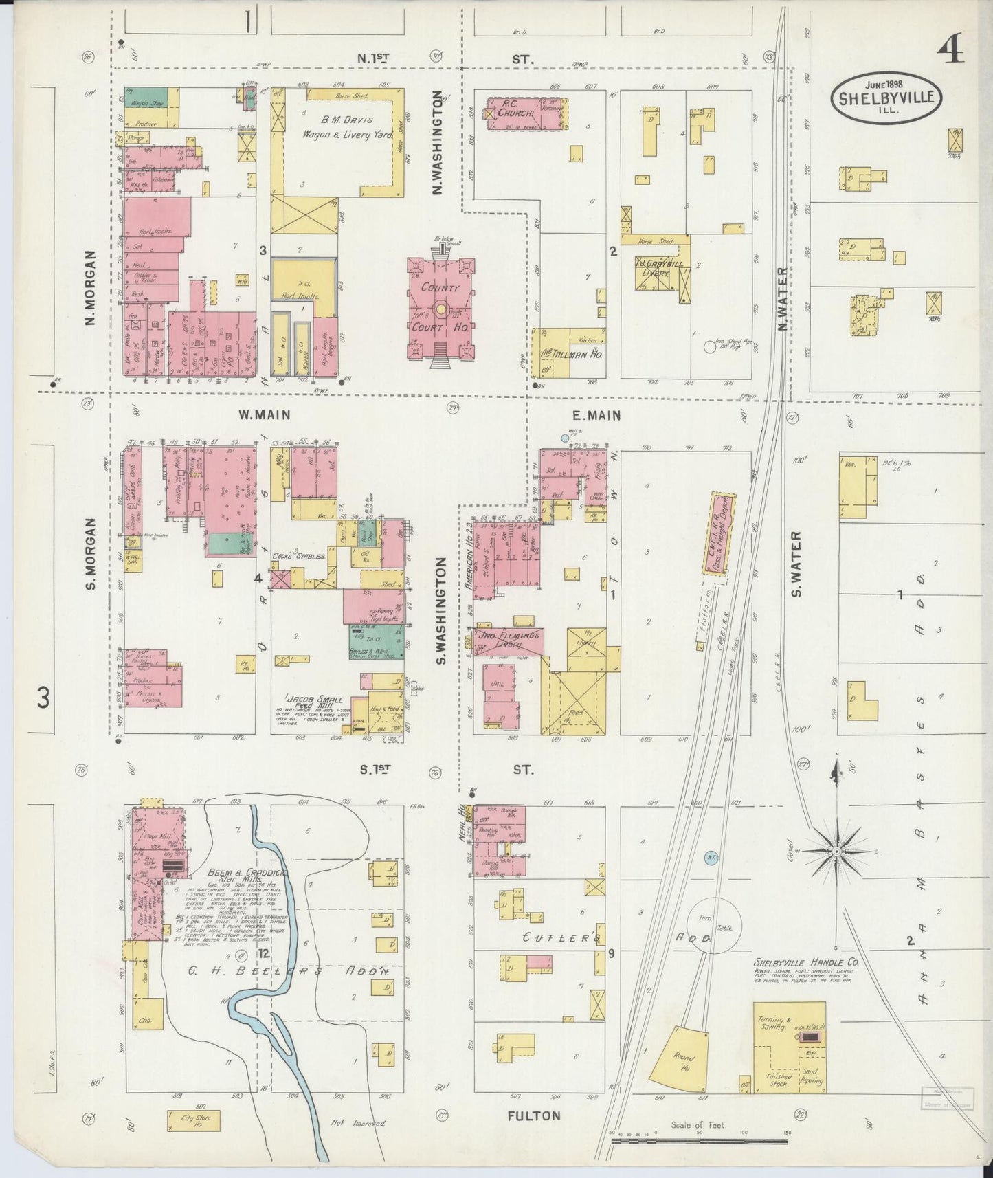 Sanborn Fire Insurance Map from Shelbyville, Shelby County, Illinois (1898), Sheet #0004 - Complete Map Set gallery image, historic Sanborn map, vintage wall art, Illinois Illinois