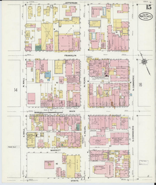 Sanborn Fire Insurance Map from Natchez, Adams County, Mississippi (1910), Sheet #0015 - Historic Sanborn Fire Insurance Map Print, vintage old map wall art, antique decor, genealogy gift, Mississippi Mississippi map