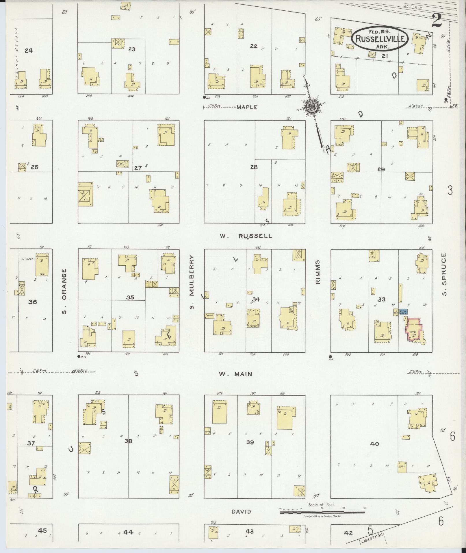 Sanborn Fire Insurance Map from Russellville, Pope County, Arkansas (1919), Sheet #0002 - Complete Map Set gallery image, historic Sanborn map, vintage wall art, Arkansas Arkansas