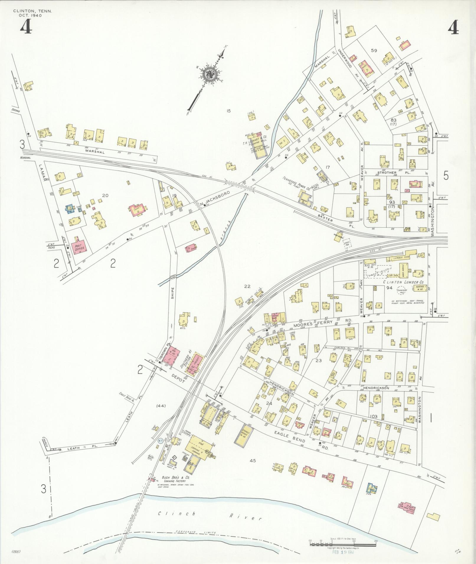 Sanborn Fire Insurance Map from Clinton, Anderson County, Tennessee (1940), Sheet #0004 - Historic Sanborn Fire Insurance Map Print, vintage old map wall art, antique decor, genealogy gift, Tennessee Tennessee map