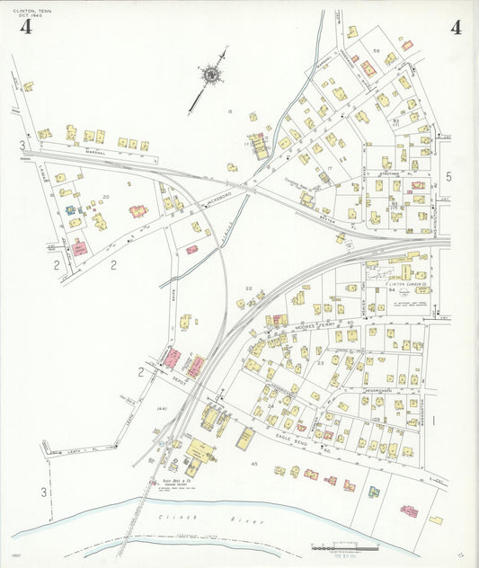 Sanborn Fire Insurance Map from Clinton, Anderson County, Tennessee (1940), Sheet #0004 - Historic Sanborn Fire Insurance Map Print, vintage old map wall art, antique decor, genealogy gift, Tennessee Tennessee map