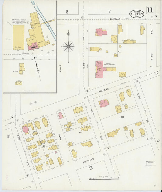 Sanborn Fire Insurance Map from Fulton, Oswego County, New York (1906), Sheet #0011 - Historic Sanborn Fire Insurance Map Print, vintage old map wall art, antique decor, genealogy gift, New York New York map