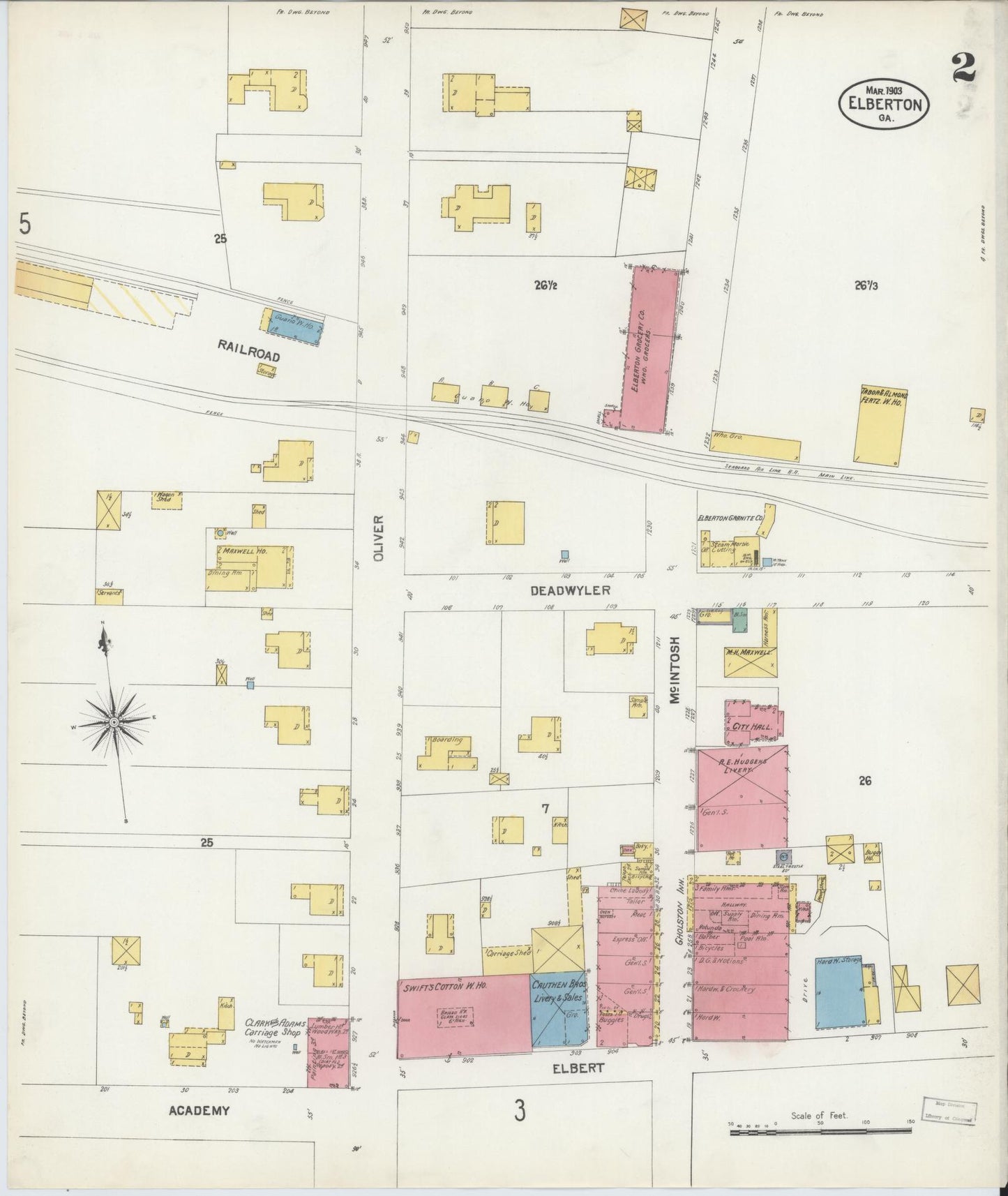 Sanborn Fire Insurance Map from Elberton, Elbert County, Georgia (1903), Sheet #0002 - Complete Map Set gallery image, historic Sanborn map, vintage wall art, Georgia Georgia