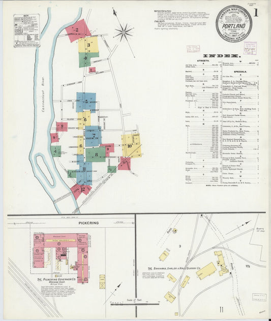Sanborn Fire Insurance Map from Portland, Middlesex County, Connecticut (1907), Sheet #0001 - Historic Sanborn Fire Insurance Map Print, vintage old map wall art, antique decor, genealogy gift, Connecticut Connecticut map