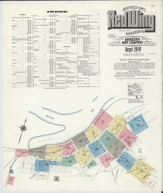 Sanborn Fire Insurance Map from Red Wing, Goodhue County, Minnesota (1910), Sheet #0001 - Historic Sanborn Fire Insurance Map Print, vintage old map wall art, antique decor, genealogy gift, Minnesota Minnesota map