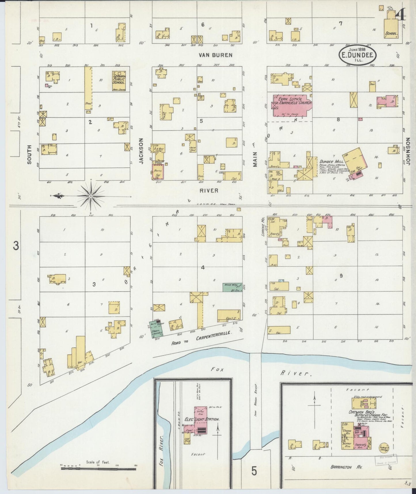 Sanborn Fire Insurance Map from Dundee, Kane County, Illinois (1898), Sheet #0004 - Complete Map Set gallery image, historic Sanborn map, vintage wall art, Illinois Illinois