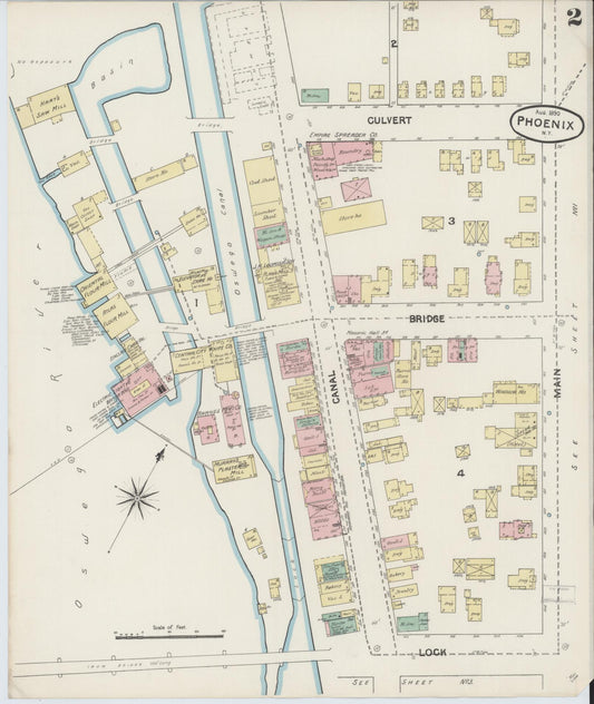 Sanborn Fire Insurance Map from Phoenix, Oswego County, New York (1890), Sheet #0002 - Historic Sanborn Fire Insurance Map Print, vintage old map wall art, antique decor, genealogy gift, New York New York map
