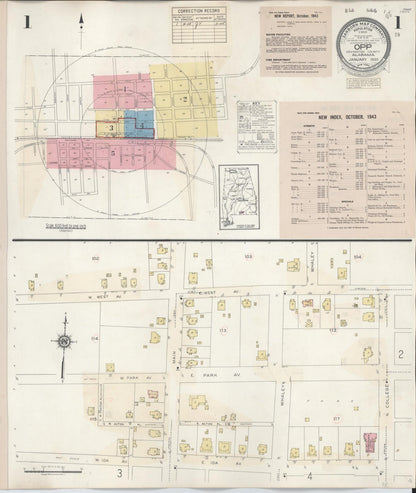 Sanborn Fire Insurance Map from Opp, Covington County, Alabama (1943), Sheet #0001 - Complete Map Set gallery image, historic Sanborn map, vintage wall art, Alabama Alabama