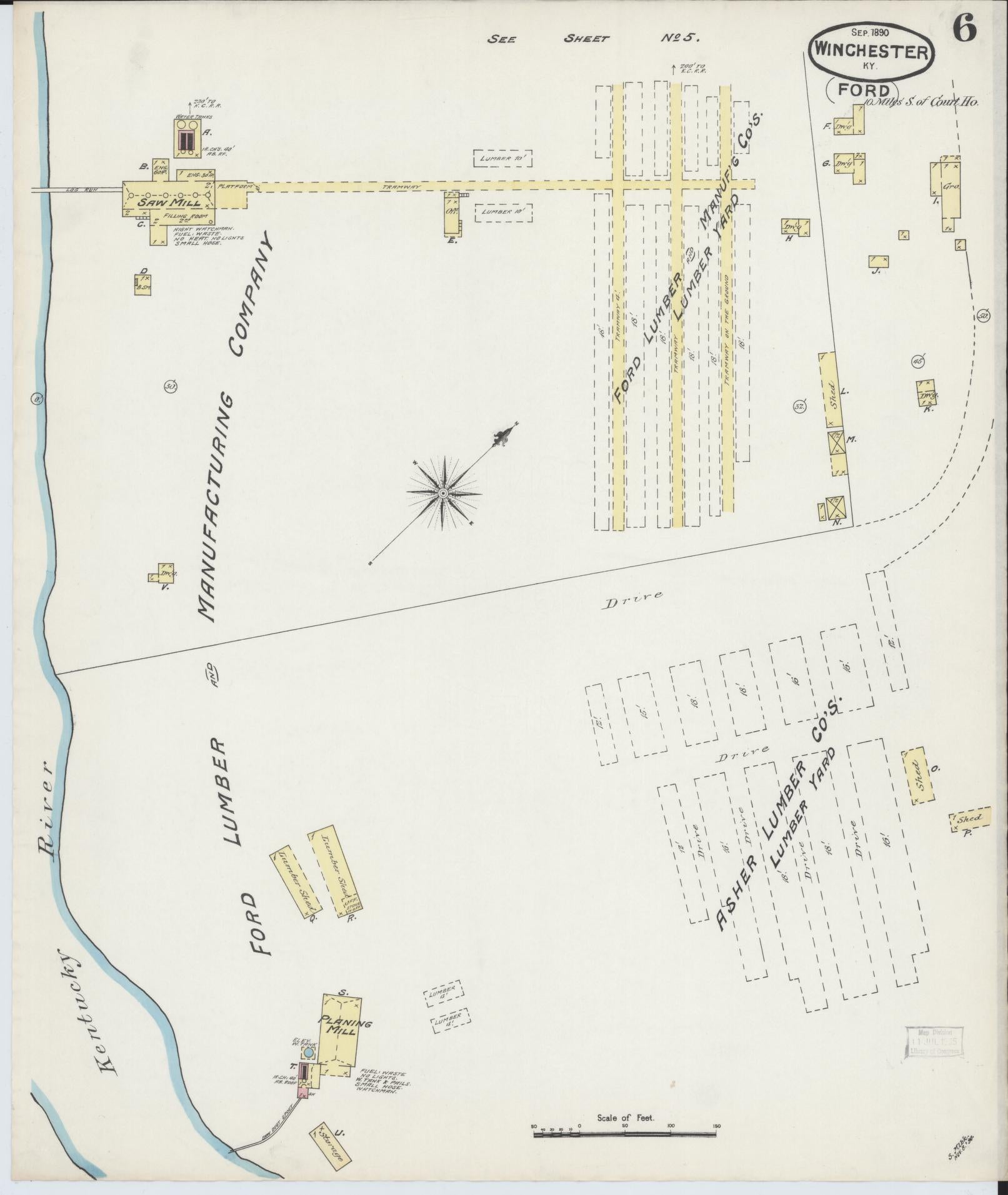 Sanborn Fire Insurance Map from Winchester, Clark County, Kentucky (1890), Sheet #0006 - Historic Sanborn Fire Insurance Map Print, vintage old map wall art, antique decor, genealogy gift, Kentucky Kentucky map
