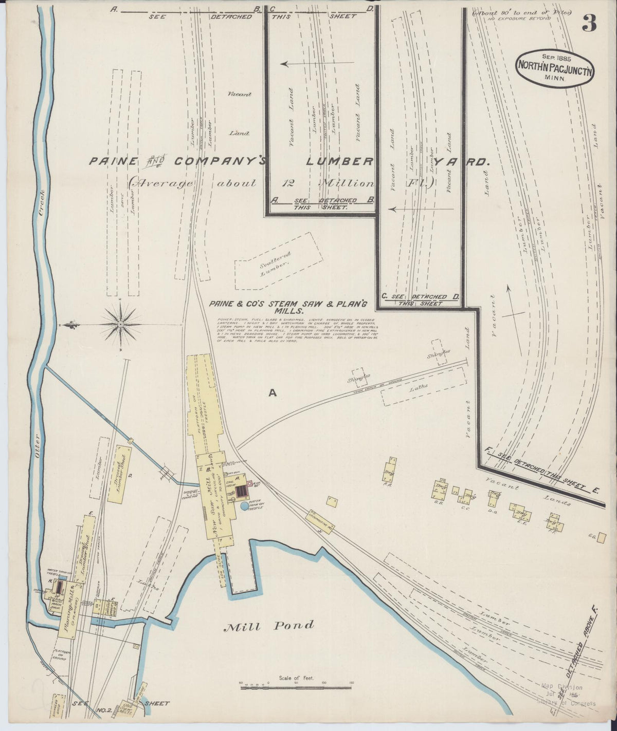 Sanborn Fire Insurance Map from Northern Pacific Junction, Carlton County, Minnesota (1885), Sheet #0003 - Historic Sanborn Fire Insurance Map Print, vintage old map wall art, antique decor, genealogy gift, Minnesota Minnesota map
