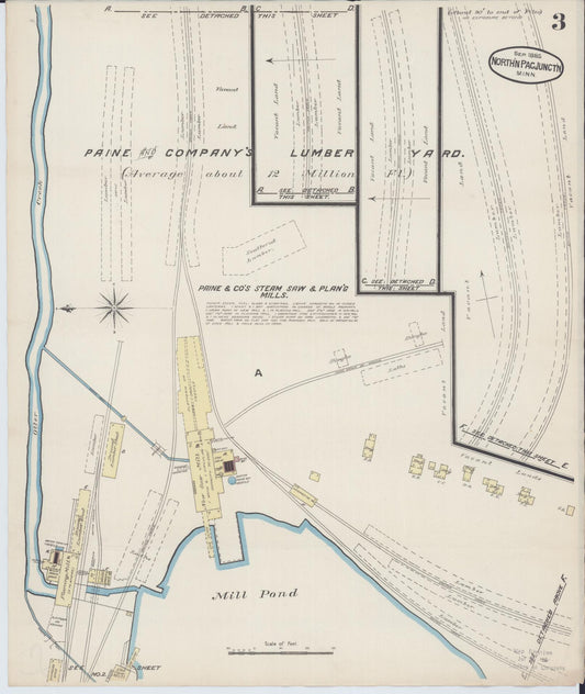 Sanborn Fire Insurance Map from Northern Pacific Junction, Carlton County, Minnesota (1885), Sheet #0003 - Historic Sanborn Fire Insurance Map Print, vintage old map wall art, antique decor, genealogy gift, Minnesota Minnesota map