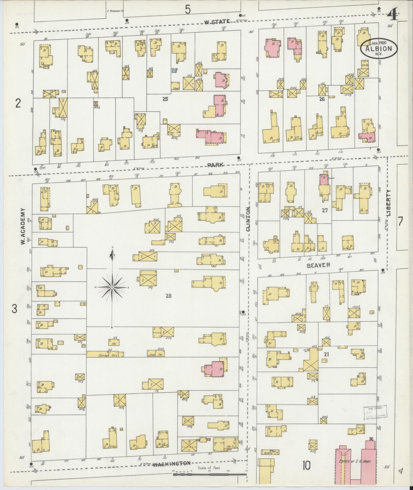Sanborn Fire Insurance Map from Albion, Orleans County, New York (1900), Sheet #0004 - Complete Map Set gallery image, historic Sanborn map, vintage wall art, New York New York