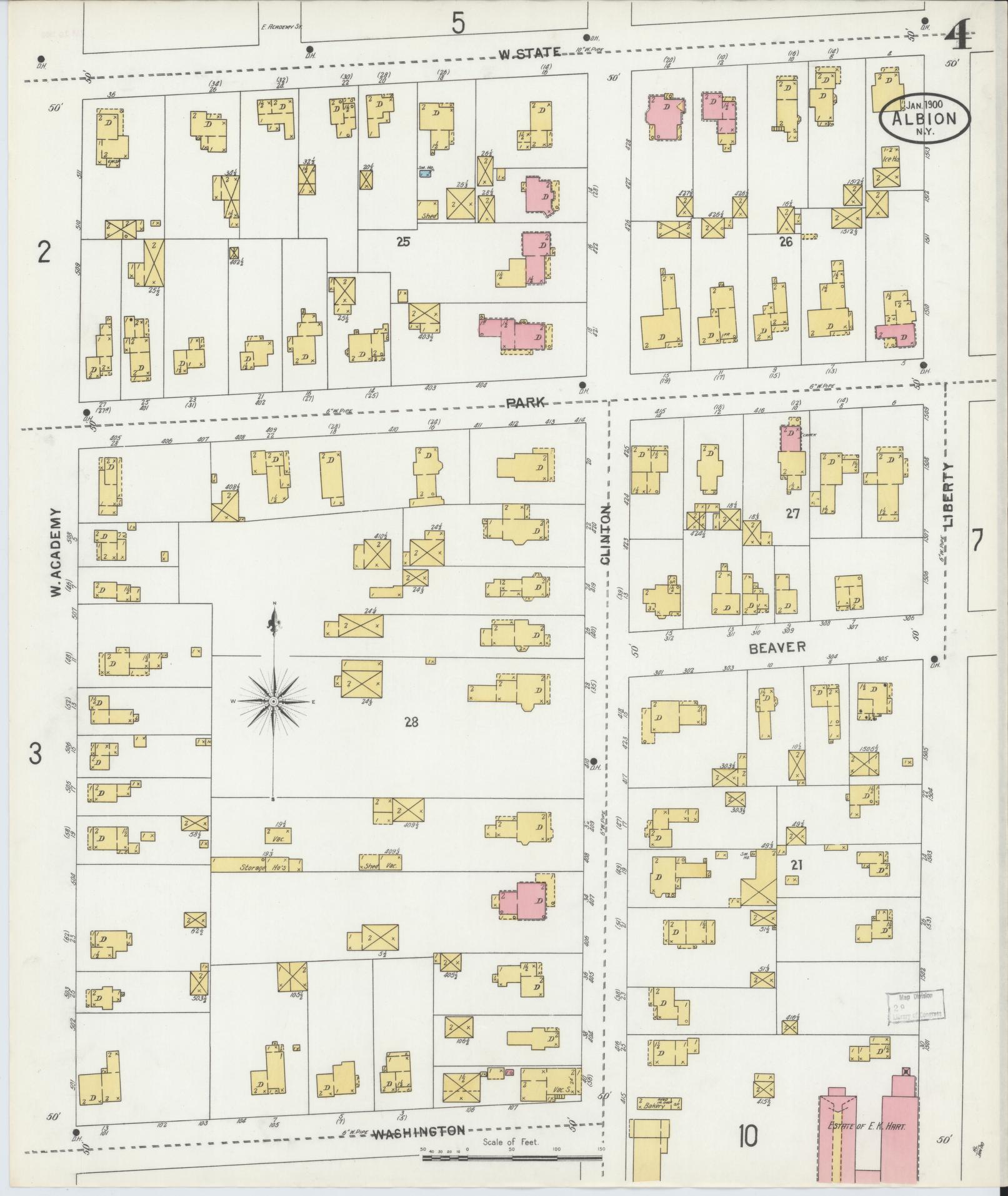 Sanborn Fire Insurance Map from Albion, Orleans County, New York (1900), Sheet #0004 - Complete Map Set gallery image, historic Sanborn map, vintage wall art, New York New York