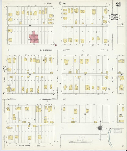 Sanborn Fire Insurance Map from Enid, Garfield County, Oklahoma (1911), Sheet #0021 - Complete Map Set gallery image, historic Sanborn map, vintage wall art, Oklahoma Oklahoma