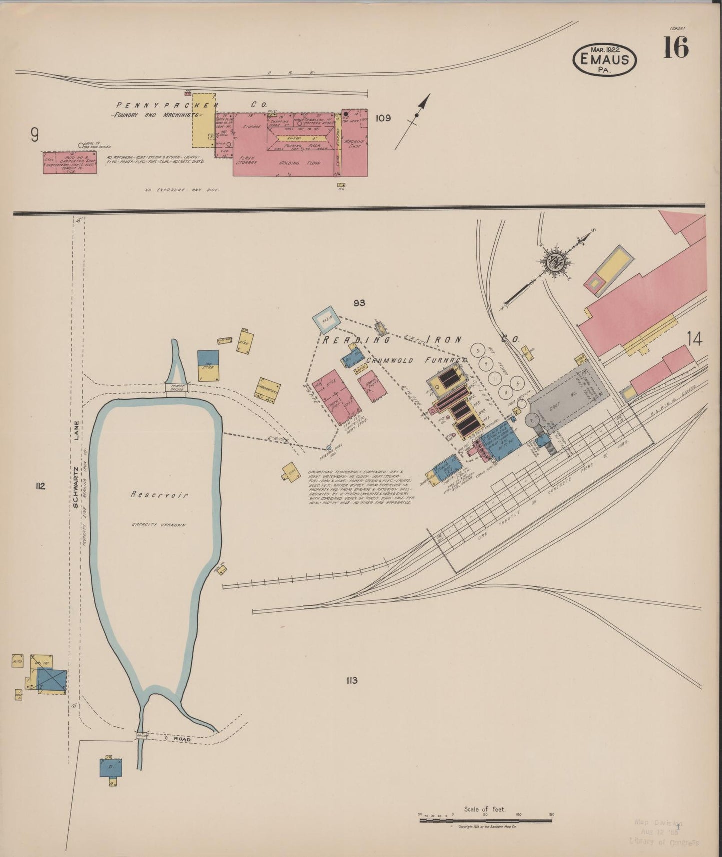 Sanborn Fire Insurance Map from Emaus, Lehigh County, Pennsylvania (1922), Sheet #0016 - Historic Sanborn Fire Insurance Map Print, vintage old map wall art, antique decor, genealogy gift, Pennsylvania Pennsylvania map