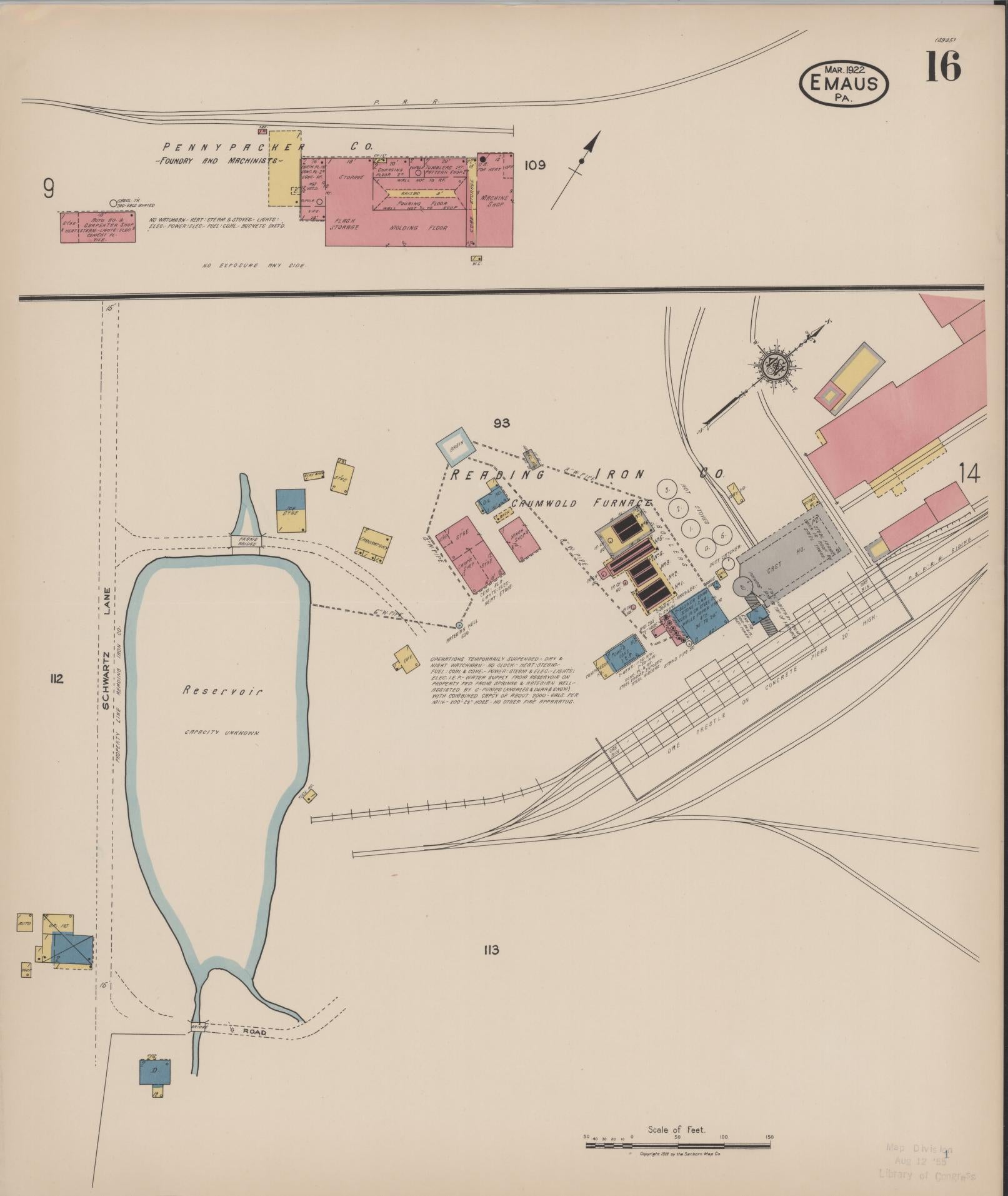 Sanborn Fire Insurance Map from Emaus, Lehigh County, Pennsylvania (1922), Sheet #0016 - Historic Sanborn Fire Insurance Map Print, vintage old map wall art, antique decor, genealogy gift, Pennsylvania Pennsylvania map
