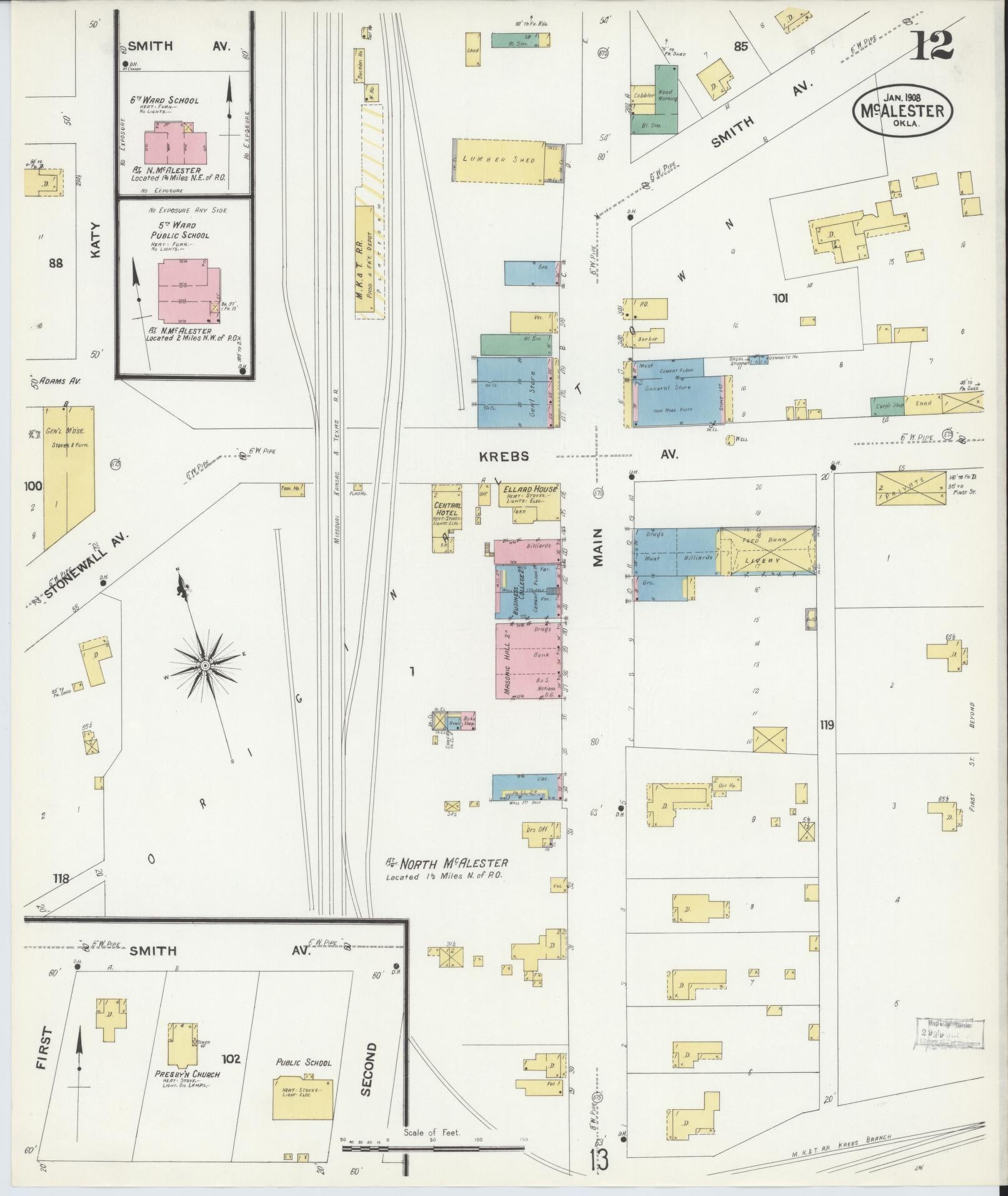 Sanborn Fire Insurance Map from McAlester, Pittsburg County, Oklahoma (1908), Sheet #0012 - Complete Map Set gallery image, historic Sanborn map, vintage wall art, Oklahoma Oklahoma