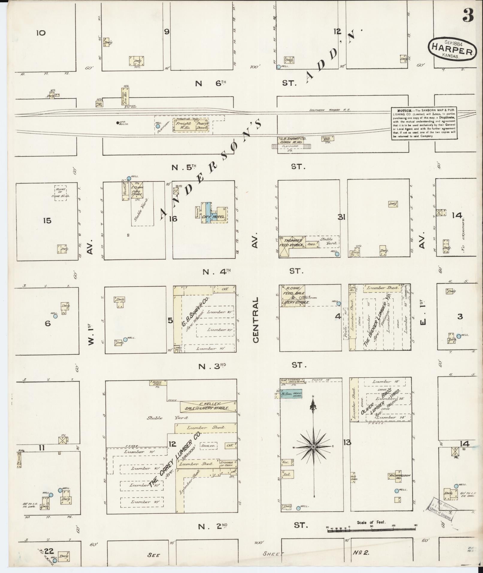 Sanborn Fire Insurance Map from Harper, Harper County, Kansas (1884), Sheet #0003 - Complete Map Set gallery image, historic Sanborn map, vintage wall art, Kansas Kansas