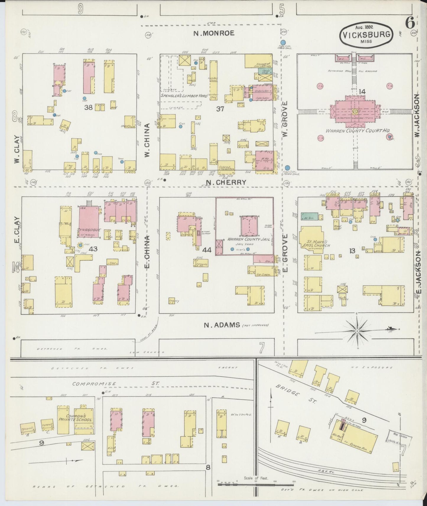 Sanborn Fire Insurance Map from Vicksburg, Warren County, Mississippi (1892), Sheet #0006 - Complete Map Set gallery image, historic Sanborn map, vintage wall art, Mississippi Mississippi