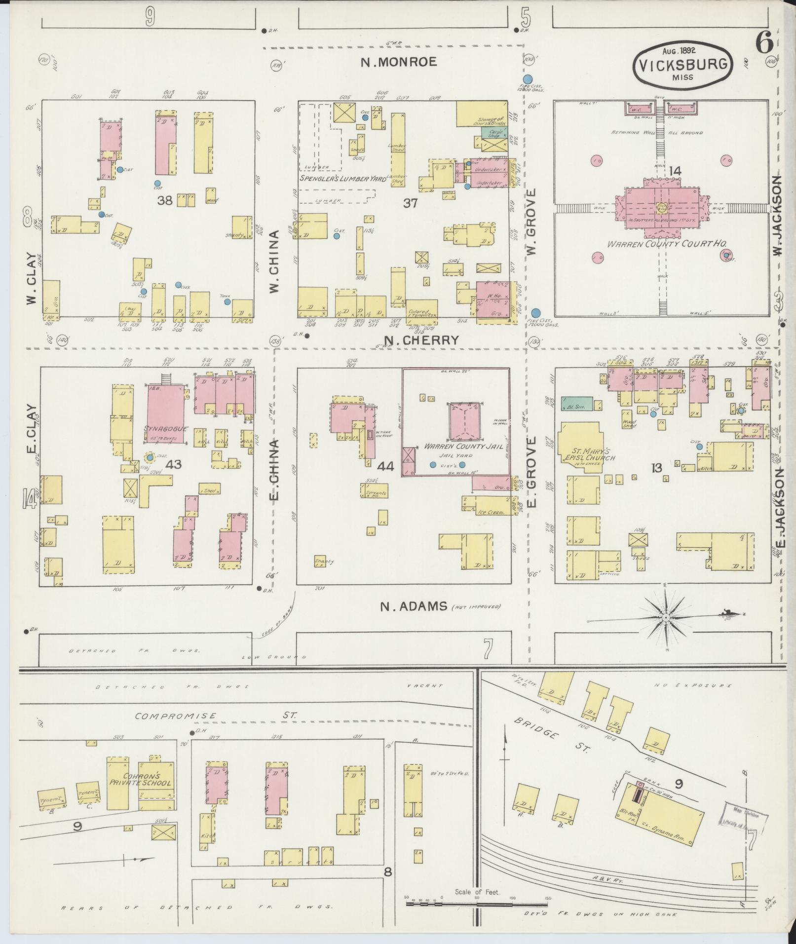 Sanborn Fire Insurance Map from Vicksburg, Warren County, Mississippi (1892), Sheet #0006 - Complete Map Set gallery image, historic Sanborn map, vintage wall art, Mississippi Mississippi