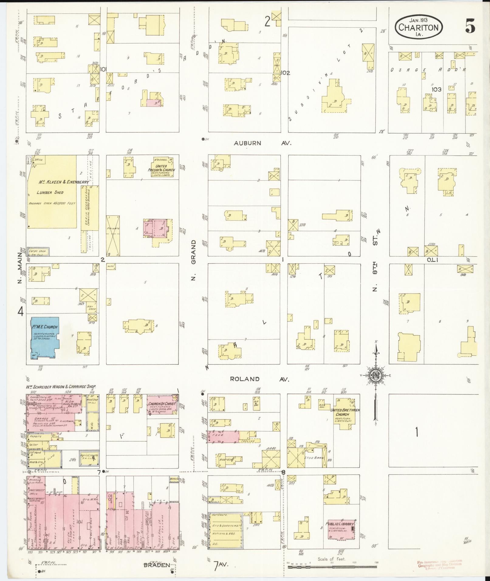 Sanborn Fire Insurance Map from Chariton, Lucas County, Iowa (1913), Sheet #0005 - Historic Sanborn Fire Insurance Map Print, vintage old map wall art