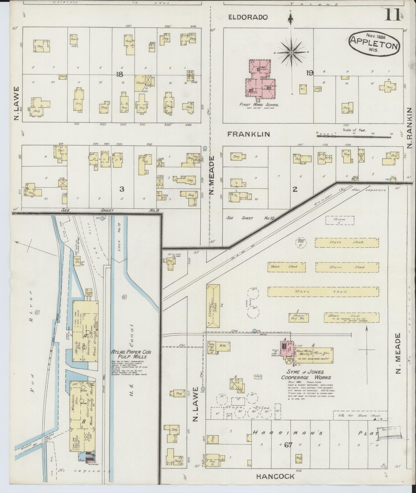 Sanborn Fire Insurance Map from Appleton, Outagamie County, Wisconsin (1886), Sheet #0011 - Complete Map Set gallery image, historic Sanborn map, vintage wall art, Wisconsin Wisconsin