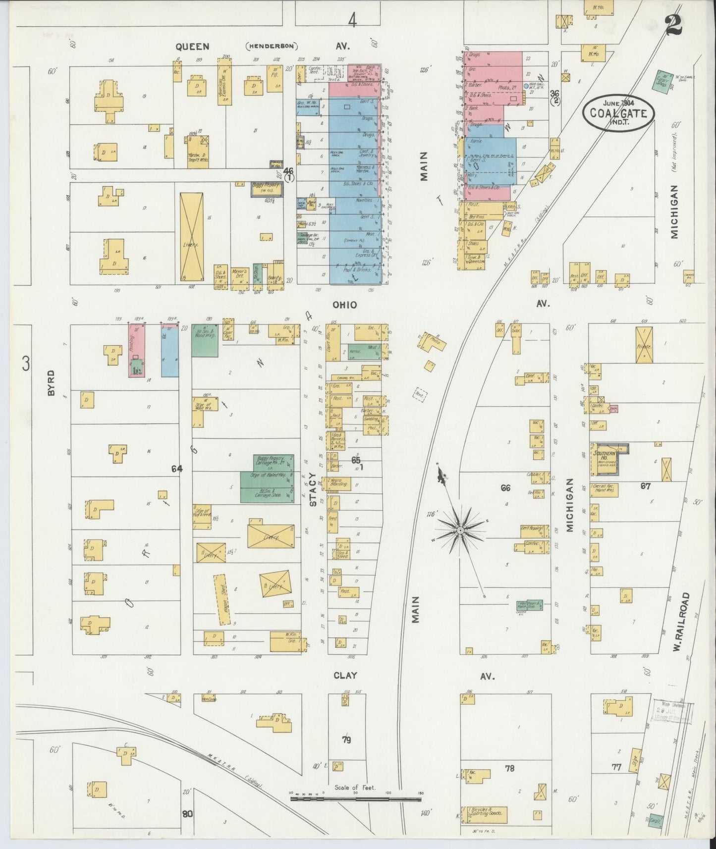 Sanborn Fire Insurance Map from Coalgate, Coal County, Oklahoma (1904), Sheet #0002 - Historic Sanborn Fire Insurance Map Print, vintage old map wall art, antique decor, genealogy gift, Oklahoma Oklahoma map