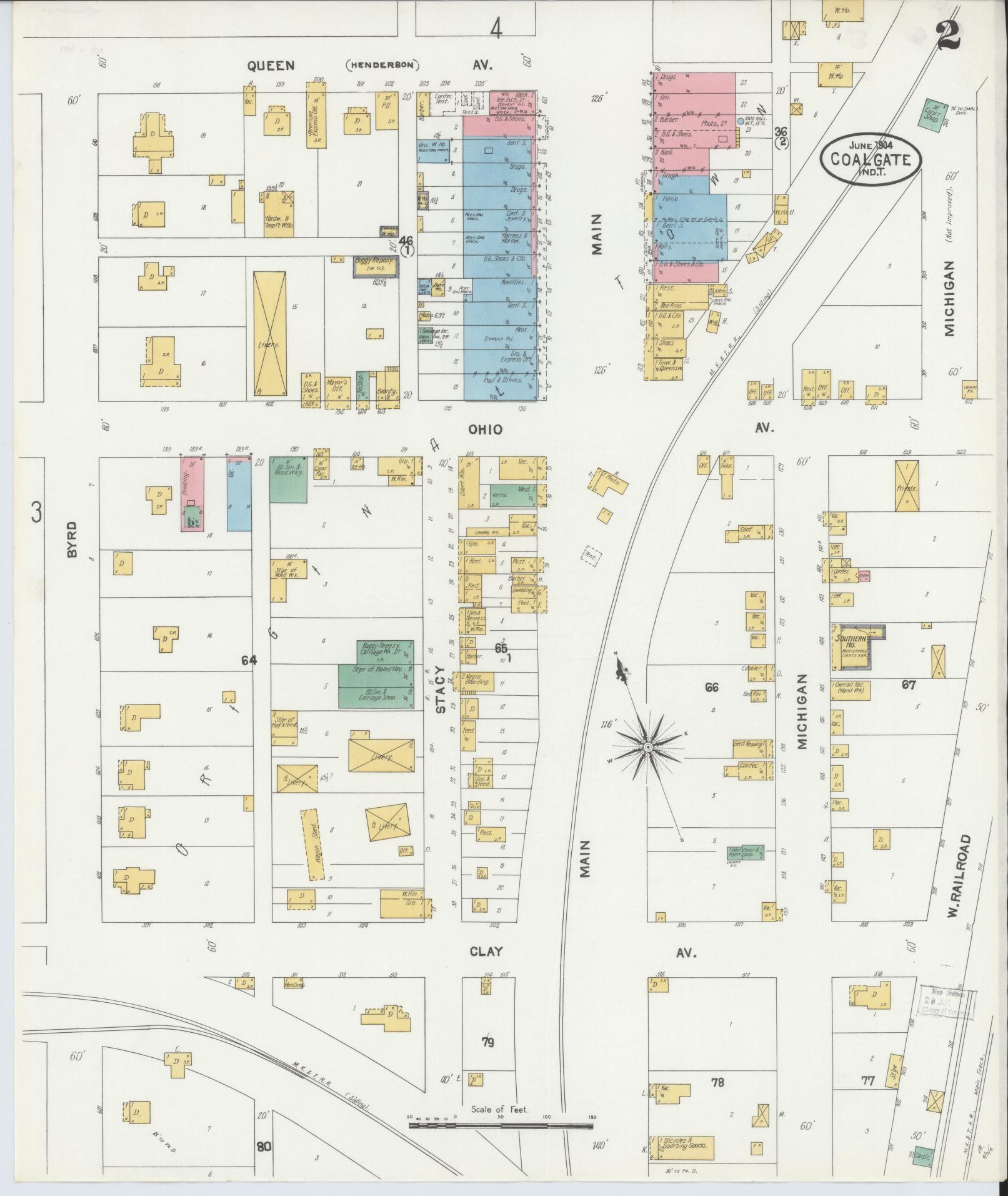 Sanborn Fire Insurance Map from Coalgate, Coal County, Oklahoma (1904), Sheet #0002 - Historic Sanborn Fire Insurance Map Print, vintage old map wall art, antique decor, genealogy gift, Oklahoma Oklahoma map
