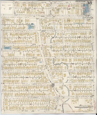 Sanborn Fire Insurance Map from Burlingame, San Mateo County, California (1949), Sheet #0038 - Historic Sanborn Fire Insurance Map Print, vintage old map wall art, antique decor, genealogy gift, California California map