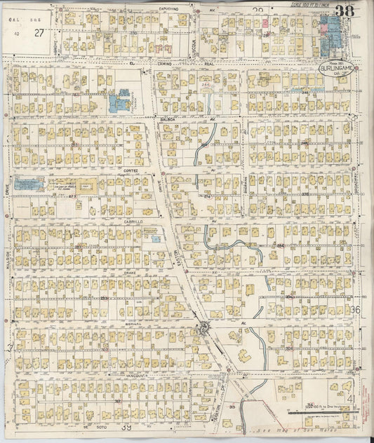 Sanborn Fire Insurance Map from Burlingame, San Mateo County, California (1949), Sheet #0038 - Historic Sanborn Fire Insurance Map Print, vintage old map wall art, antique decor, genealogy gift, California California map