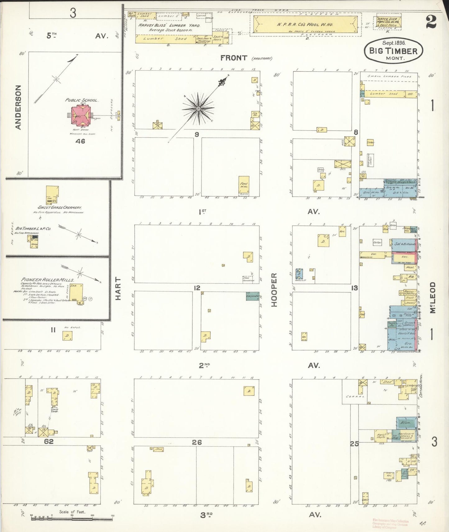 Sanborn Fire Insurance Map from Big Timber, Sweet Grass County, Montana (1896), Sheet #0002 - Complete Map Set gallery image, historic Sanborn map, vintage wall art, Montana Montana