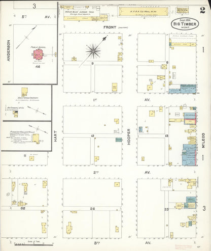 Sanborn Fire Insurance Map from Big Timber, Sweet Grass County, Montana (1896), Sheet #0002 - Complete Map Set gallery image, historic Sanborn map, vintage wall art, Montana Montana